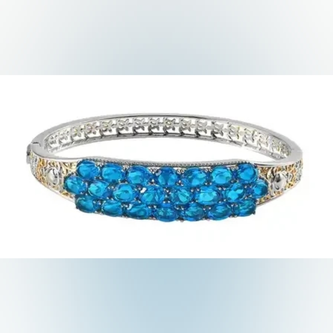 Caribbean Quartz Triplet Bangle Bracelet In 18k Yg Plated Platinum Bond 59$